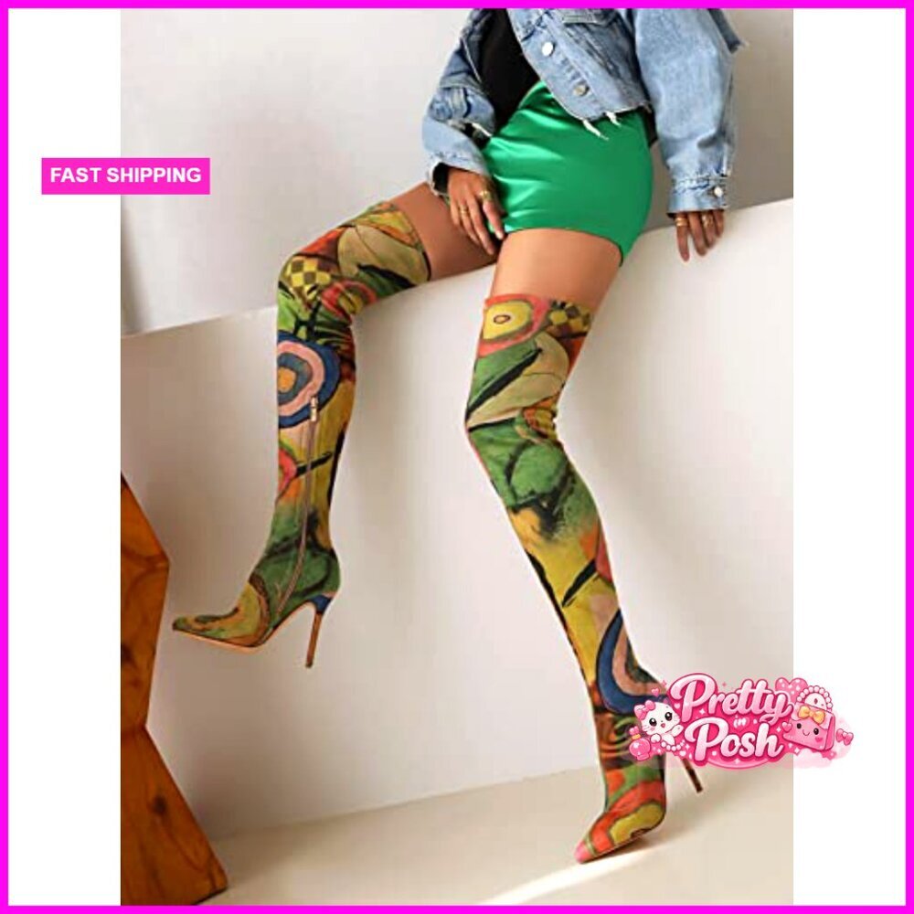 Thigh High Boots Pointed Toe Stiletto Heel Over The Knee Denim - Picture 3 of 7